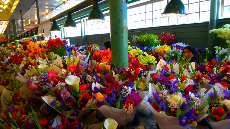 Flower bonanza inside the Pike Place Market