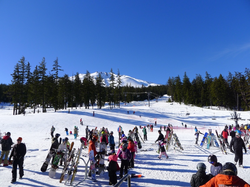 The crowds of skiers and snowboarding at Mt. Bachelor on MLK, Jr. Day 